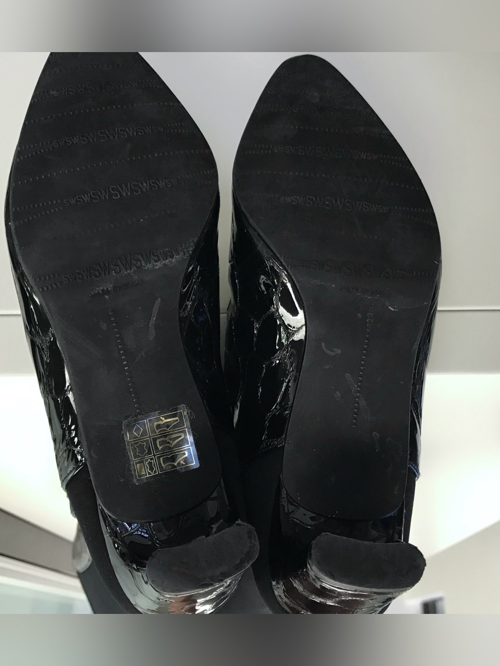 STUART WEITZMAN Croc Embossed 50/50 Ltd Edition Black Patent Leather Heel Boot 4 - Picture 14 of 16